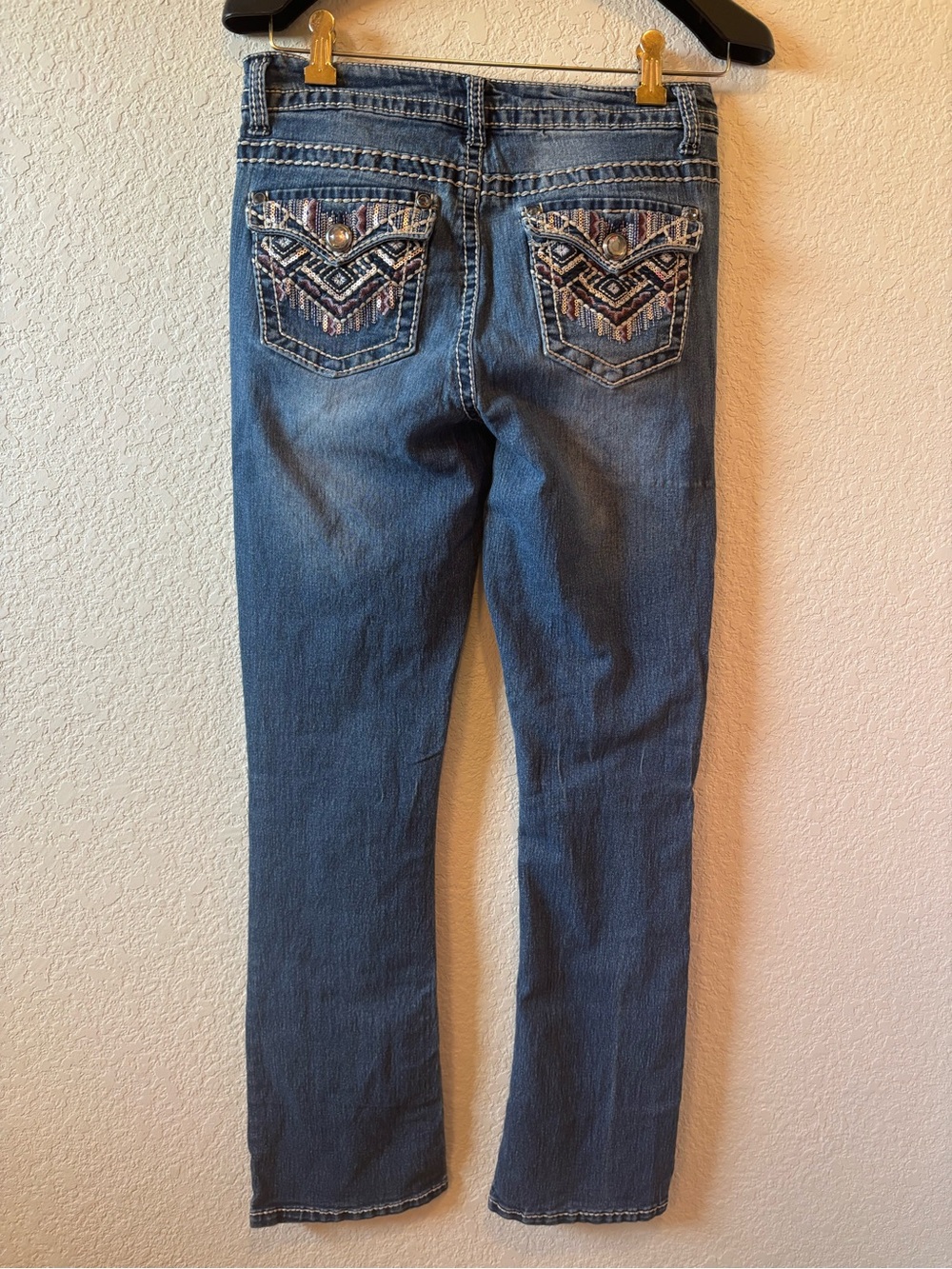 Y2K Faded Glory Mid-Rise Western Style Embroidered Pattern Bootcut Jeans Size 8